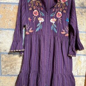 Purple Embroidered Button-Down Dress by Johnny Was